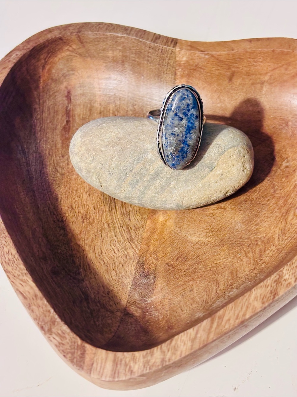 Blue Lapis Style Oval Statement Ring Sterling Silver Plated Size 9